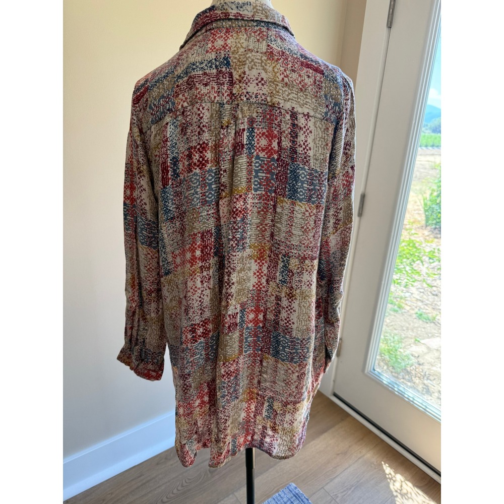 Caffe Marrakech Womens Tunic Top Long Sleeve Button Front Multicolor L - Picture 2 of 4